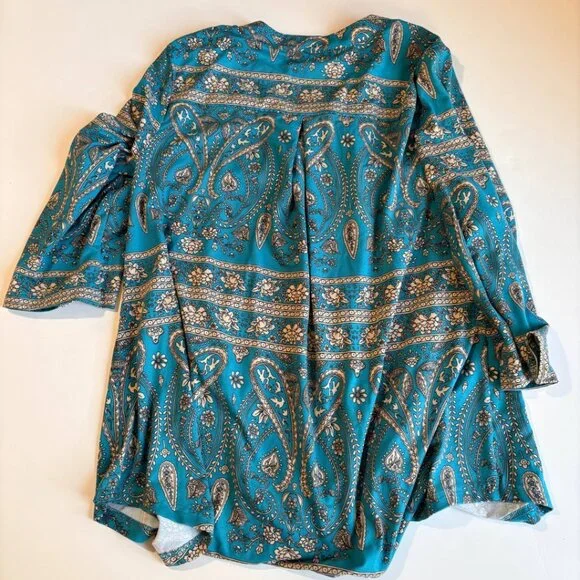Traleubie Turquoise Paisley Zip Tunic Top whimsigoth Swing Blouse L - Picture 4 of 8